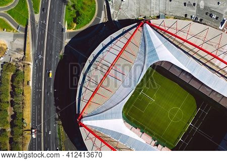 Aerial Top View Of The Benfica Stadium. Estadio Da Luz. Football Stadium In Lisbon, Portugal. 10.03.