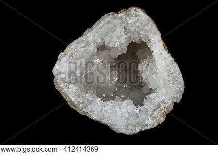 Macro Mineral Stone Quartz Geode Black Background