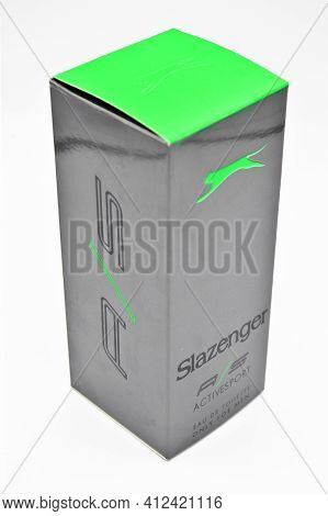 Slazenger Brand Fragrance For Men Packed In A Cardboard Box, March 16, 2019 Turkey Istanbul