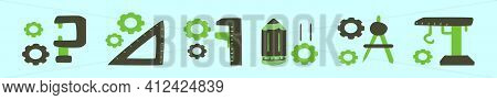 Set Of Engineer Tools Cartoon Icon Design Template With Various Models. Modern Vector Illustration I