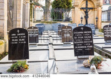 Prague, Czech Republic - February 24, 2021. The Non-public Cemetery Of The Nuns As A Part Of Vysehra