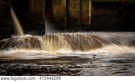 Water Being Released From The Turbines At Kendoon Power Station On The Water Of Ken, Galloway Hydro 