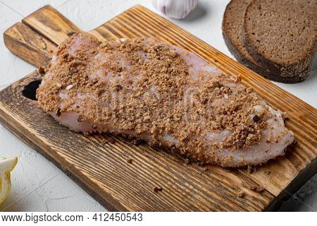 Crispy Garlicky Chicken Raw Ingredient  On White Background