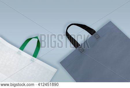 Reusable Tote Bag, Plastic Waste Reduction Concept. Non Woven Pp Bag. Shopping And Gift Bag