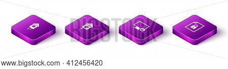 Set Isometric Retro Wall Watch, , Lock On Monitor And Document And Lock Icon. Vector
