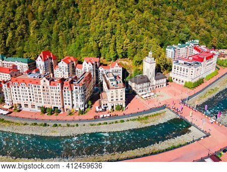 Rosa Khutor Aerial Panoramic View. Rosa Khutor Is An Alpine Ski Resort Located Near Krasnaya Polyana