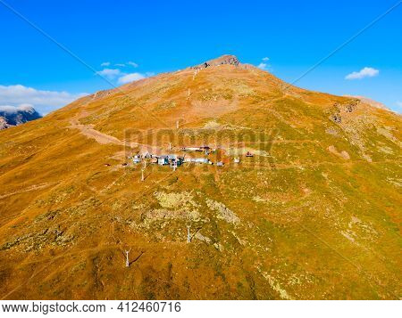 Cable Car Station On The Cheget Mountain, Which Located Opposite Mount Elbrus In The Caucasus, Russi
