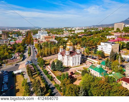 Christ The Saviour Or Spassky Cathedral Aerial View In Pyatigorsk, A Spa City In Caucasian Mineral W