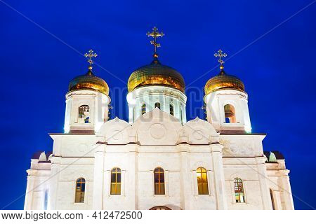 Christ The Saviour Or Spassky Cathedral In Pyatigorsk At Night. Pyatigorsk Is A Spa City In Caucasia