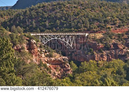 Midgley Bridge On Hwy 89A, North Of Sedona, Arizona In Oak Creek Canyon