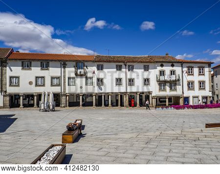 Guarda, Portugal; August 2020:  Side View Of Luís De Camoes Square In Guarda,
