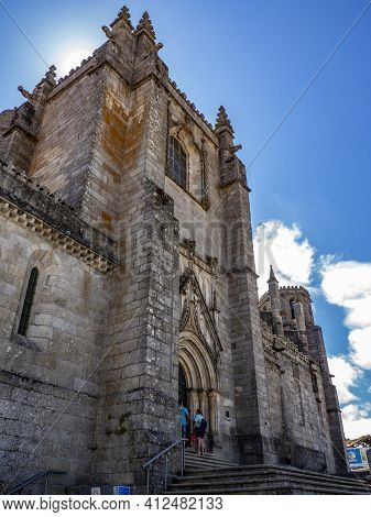 Guarda, Portugal; August 2020:  Detail Of One Of The Doors Of The Cathedral Of The Medieval City Of 