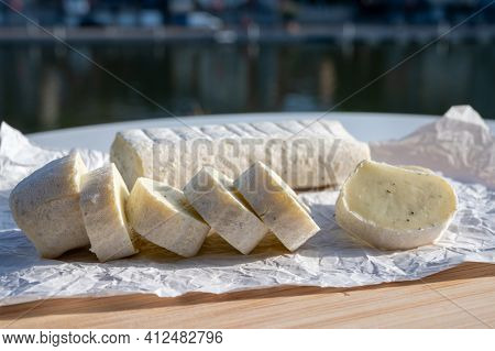 Belgian Abbey Cheese Fagotin In Pieces With Jam Served Outdoor, Wallonia, Belgium