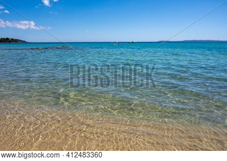 Summer Vacation On French Riviera, Crystal Clear Azure Blue Water Of  Mediterranean Sea In Saint Cla