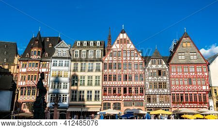 Traditional Houses At Romerberg In Frankfurt, Germany