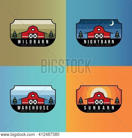 Set Of Barn Minimalist Vintage Logo Badge Illustration Design Template. Badge, Emblem, Symbol Barn L
