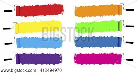 Rollers Paint Stripes On Colorful Stripes. Brush Stroke Vector Illustration. Stock Image. Eps 10.