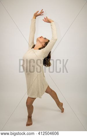 Choreography Dancing Beautiful Girl White Background Close-up, Contemp