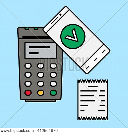 Payment By Phone. Bank Terminal. Vector Illustration In Flat Style.