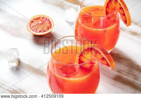 Orange Cocktail Close-up, Decorated With Blood Orange Slices