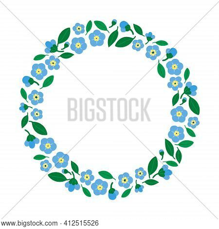 Wreath Of Flower With Forget-me-not (myosotis Arvensis). Simple Cute Floral Illustration Whit Little