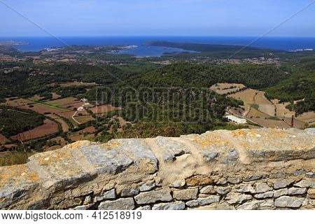 Es Mercadal, Menorca / Spain - June 25, 2016: Panoramic View From Summit Of Mount Toro (el Toro), Es