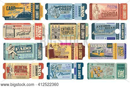 Portugal Travel Tickets, Lisbon Sightseeing Tours And Tourism Landmark Attractions, Vector Admission