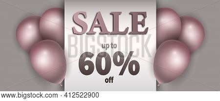 Sale Banner. Pink Realistic Air Balloons. Vector Design Template