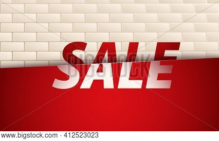Sale Banner On Beige Brick Wall Background. Template Design For Posters, Flyers, Brochures. Vector I