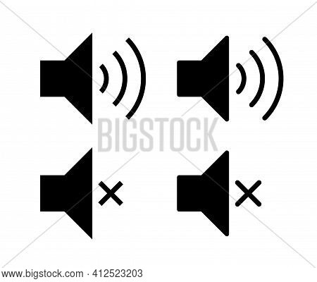 Speaker Audio Icon Set. Volume Voice Control On Off Mute Symbol. Flat Application Interface Sound Si