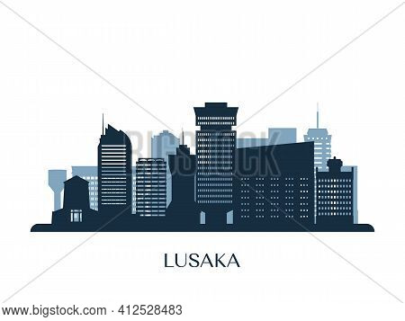 Lusaka Skyline, Monochrome Silhouette. Design Vector Illustration.