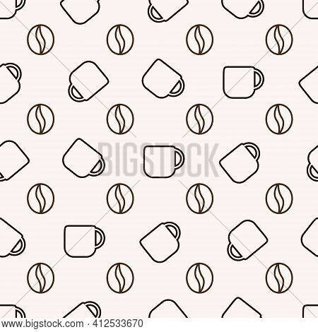 Seamless Pattern Of Coffee Beans And Coffee Cups For The Coffee Shop Background. Decoration Cafe, Pl