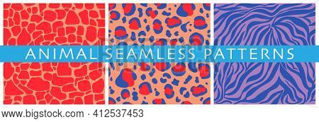 Set Of Vector Seamless Patterns Of Decorative Animal Prints. Abstract Stripes And Spots Similar To T