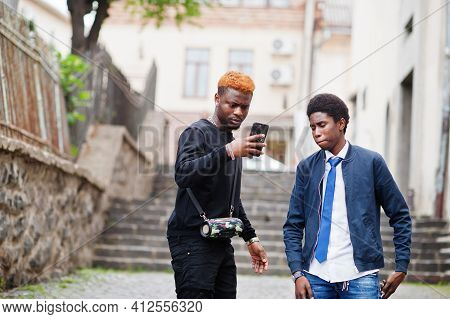 Two Afircan Man Friends Having Fun Outdoor.
