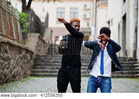 Two Afircan Man Friends Having Fun Outdoor.