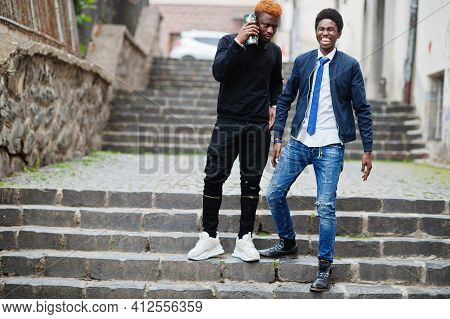 Two Afircan Man Friends Having Fun Outdoor.