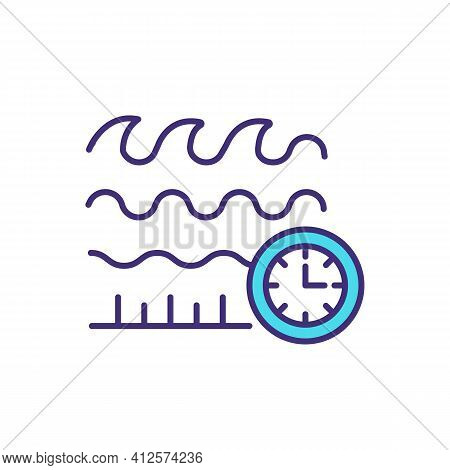 Surfing Forecast Rgb Color Icon. Onshore Wave Conditions Prediction. Alert System. Measuring Waves B