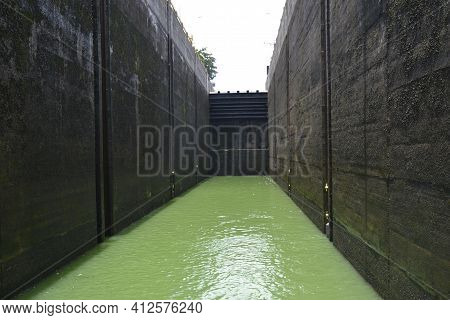 Dam. Water dam for transposing ships in river to Brasil, South America. Small canal lock, in waters where there are large gaps, in order to allow the