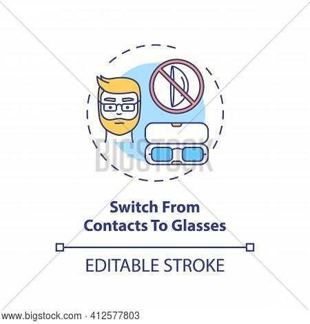 Switch From Contacts To Glasses Concept Icon. Digital Eyestrain Prevention Tips. Changing Eye Care I