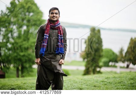 Indo Pakistani Man Wear Traditional Clothes Achkan Or Sherwani.