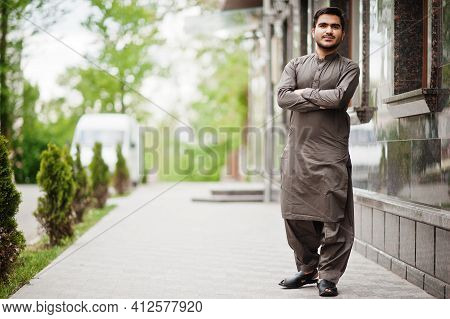 Indo Pakistani Man Wear Traditional Clothes Achkan Or Sherwani.