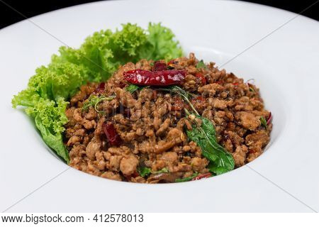 Stir Fried Thai Basil With Minced Pork And Chilli On Topped Rice - Thai Local Food Style