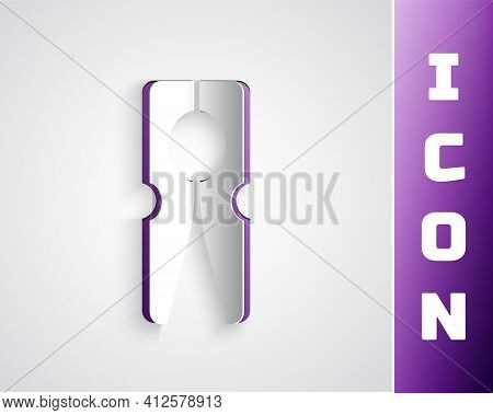 Paper Cut Old Wood Clothes Pin Icon Isolated On Grey Background. Clothes Peg. Paper Art Style. Vecto