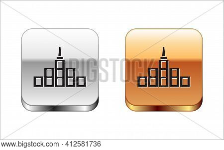 Black City Landscape Icon Isolated On White Background. Metropolis Architecture Panoramic Landscape.