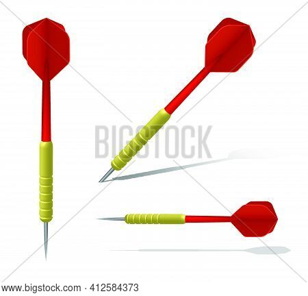Red Dart Arrow In Realistic Style. Equipment For Sports Competitions Of Darts. Vector