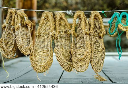 Sandals Made By Hand, Using Sisal At Namsangol Hanok Village, Seoul, South Korea.