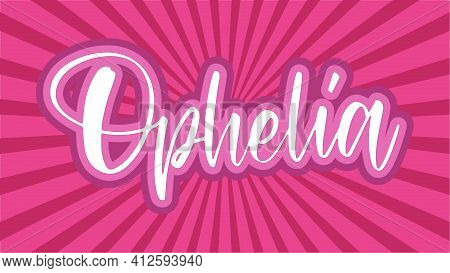 Hand Lettered Handwritten, Script, Calligraphic Name On Pink Outlined Japanese Sun Burst Background.