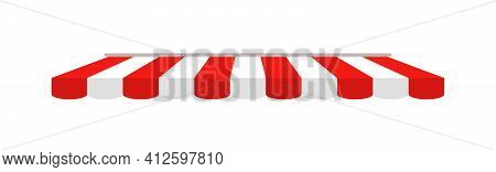 Tent Of Shop. Awning On Cafe. Roof Of Marketplace. Red-white Stripe Canopy For Store Or Market. Stri