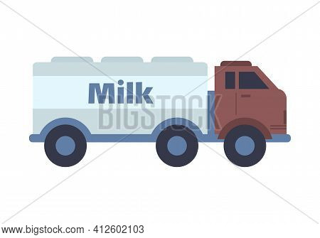 Tank Van For Transporting Liquid Milk, Cartoon Vector Illustration Isolated.