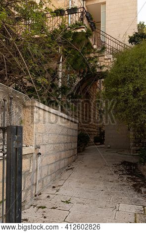 Evening View Of A Quiet Residential Hovevei Tsiyon Street In The Old District Of Jerusalem Talbia - 